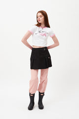 チェリーホットフィックスレースクロップTシャツ / CHERRY HOTFIX LACE CROP T-SHIRT [WHITE]