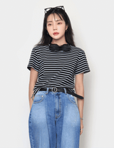 ストライプクロップドショートスリーブTシャツ / Striped Cropped Short Sleeve T-Shirt