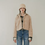 LEATHER COLLARED FLEECE JACKET (BEIGE) (6645974302838)
