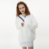 Overfit VV-neck Sweat Shirt [White] (6592367624310)