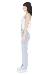 キュービックレタリングロゴチューブトップブラトップ/cubic lettering logo tube bra top (white)