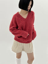 Vネックブラッシュアルパカニット/V-neck brush alpaca knit (2color)