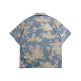 プリントリネンブレンドショートスリーブジャケット/[UNISEX] Printed Linen-Blend Short-Sleeved Jacket (Blue)