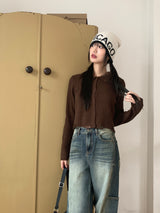 Tuma damage snap button collar knit cardigan