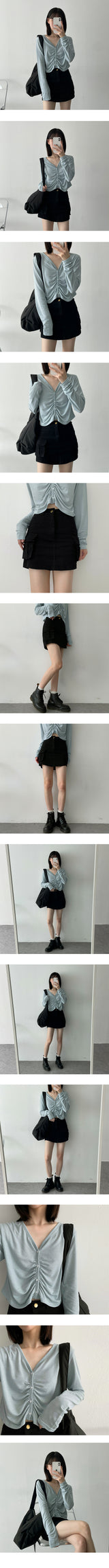 レブドシャーリングプリーツボタンカーディガン / Lebed shirring pleats button cardigan