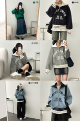 Anple Coloring Lettering Knit Zip-up