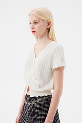 スモールチェリーポップルVネックニットカーディガン / SMALL CHERRY POPPLE V-NECK KNIT CARDIGAN [IVORY]