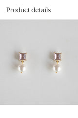 ピンククリスタルアンドパールドロップピアス/Pink crystal and pearl drop earring