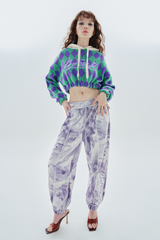 ビッグアーガイルクロップフード / big logo argyle crop hood_purple&green
