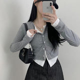 Kimbo Coloring Layered V-Neck Cropped Cardigan (4 colors)