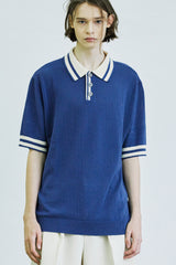 カラーストライプ ピケニット Tシャツ / color stripe pique knit t-shirt blue