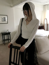 Chey draped wrap cropped hooded sweatshirt