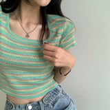 Stripe Short Sleeve Knit Top