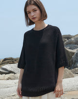 【OUTLET】OVERSIZED FISHNET DETAIL SS SWEATER BLACK