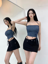 デニムフリーストラップトップ/802. Denim free strap top (3color)
