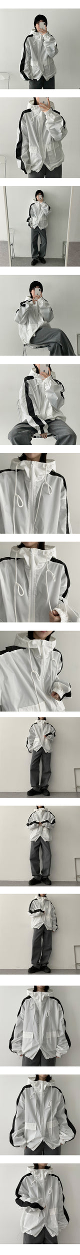 イズラインカラードフードウィンドブレーカー / is line colored hooded windbreaker