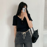 サイドシャーリングリブドクロップ半袖Tシャツ