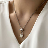 サージカルスチールハートトグルバーネックレス/htt Surgical steel heart toggle bar lock necklace