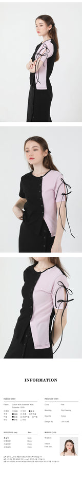 スリットリボンハーフスリーブTシャツ / Slit Ribbon Half-Sleeve T-shirt Pink