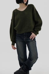 テビパフVネックニット/Tebi Puff V-neck Knit (4color)