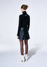 BLACK GODET PLEATED VEGAN LEATHER SKIRT (6624197017718)