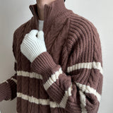 LMN High Twisted Doughnut Patterned Zip-Up Half Turtleneck Knitwear (4 colors)