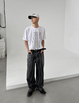 No.0089 rain washing wide black denim PT