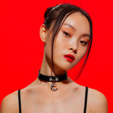 0 8 Moon Leather Choker - BLACK (6626833694838)