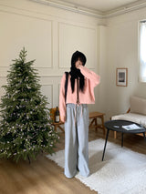 LB wool color combination ribbed string knit zip-up