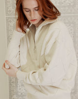 HALF ZIP UP PUNCHING RHOMBUS SWEATER IVORY (6691448455286)