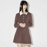 Haley Collar Knit Cardigan [BROWN] (6638359085174)