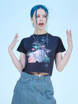 アクアリウムクロップTシャツ / AQUARIUM CROP T-SHIRTS(BK)