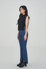 ハイウェストセミブーツカットスパンデックスデニムパンツ/HIGH WAIST SEMI BOOTSCUT SPANDEX DENIM PANTS [6861]