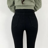 Whiskered Two-Button High Waist Skinny Jeans