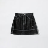 スティッチデニムミニスカート / STITCH POINT DENIM MINI SKIRT - BLACK