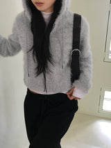アンコモヘアアンゴラツーウェイフード付きジップアップ