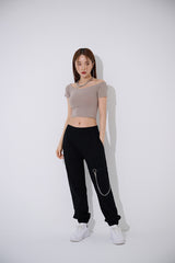 プレーン オフショルダー クロップ Tシャツ / TOP(9393) Plain Off Shoulder Crop Tee