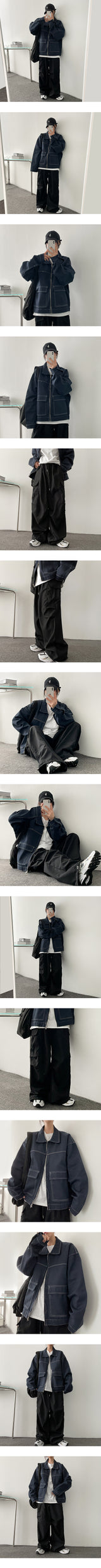 Bicol String Pleated Cargo Wide Pants