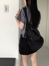 バオポケットVネックオープンカラークロップド半袖シャツ / Bao pocket V-neck open collar cropped short-sleeved shirt