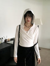 Chey draped wrap cropped hooded sweatshirt
