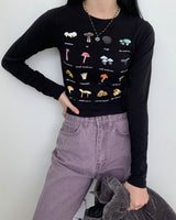 マッシュルーム プリント クロップ Tシャツ
