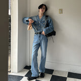 カラーレスブーツカットデニムパンツ/Collarless bootcut denim