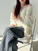 ウールVネックツイストニット/Wool V-neck Twist Knit (3color)