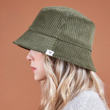 Wide Corduroy Label Bucket Hat Khaki