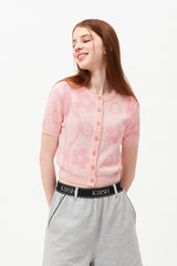 チェリージャカードパターンショートスリーブカーディガン / CHERRY JACQUARD PATTERN SHORT SLEEVE CARDIGAN [PINK]