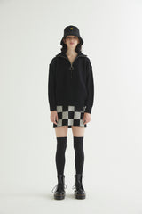 HALF ZIP UP PUNCHING ARGYLE SWEATER BLACK (6613773713526)