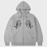 [UNISEX] ツードローイングラインフラワーフーディドジップアップ