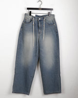 Techi string washed wide denim pants