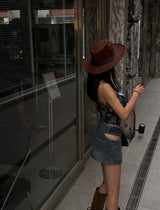 Cutting Lowrise Denim Miniskirt