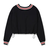 V-neck Cropped Sweat Shirt [BLACK] (6618780860534)